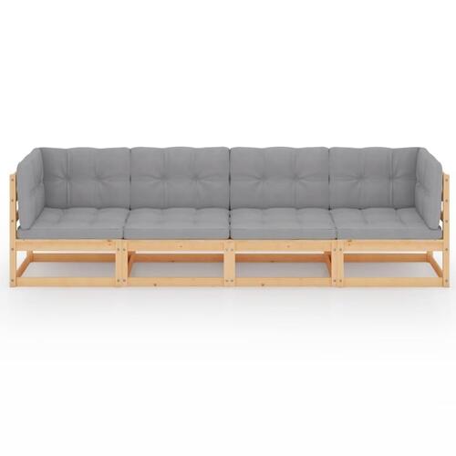 4-personers havesofa med hynder massivt fyrretræ