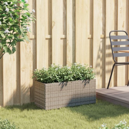 Plantekasse med hjul, 2 krukker - 72×30×32 cm polyrattan, grå
