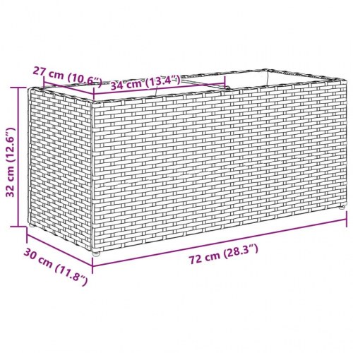 Plantekasse med hjul, 2 krukker - 72×30×32 cm polyrattan, grå