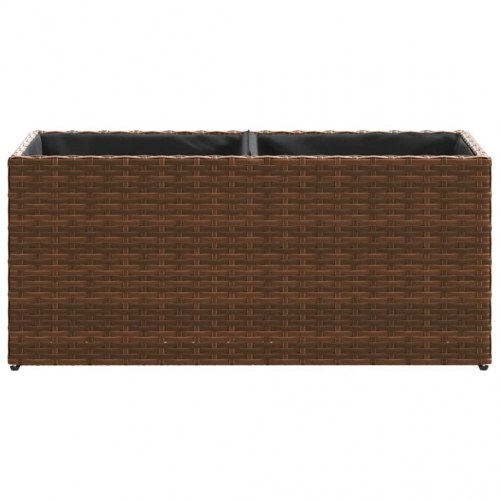 Plantekasse med hjul og 2 krukker 72x30x32 cm polyrattan brun