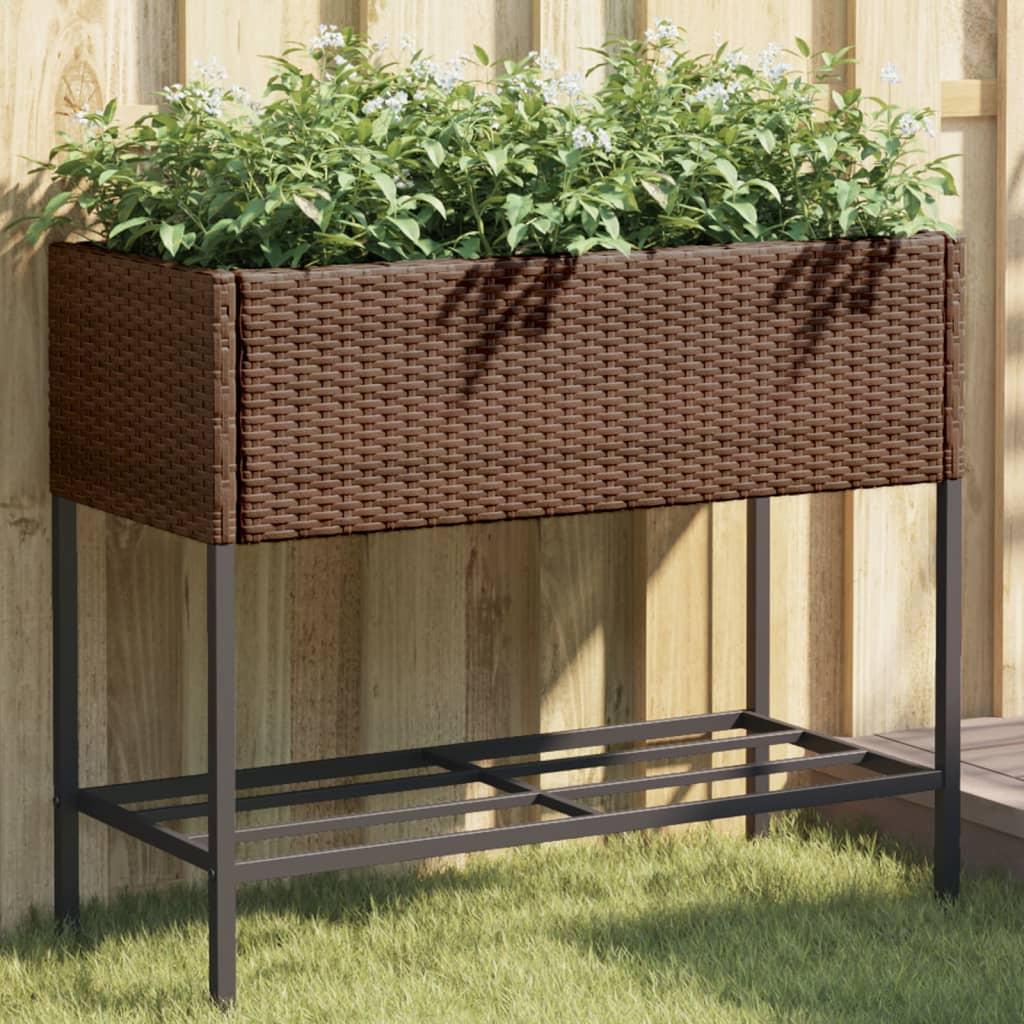 Plantekasse med hylde polyrattan brun billede