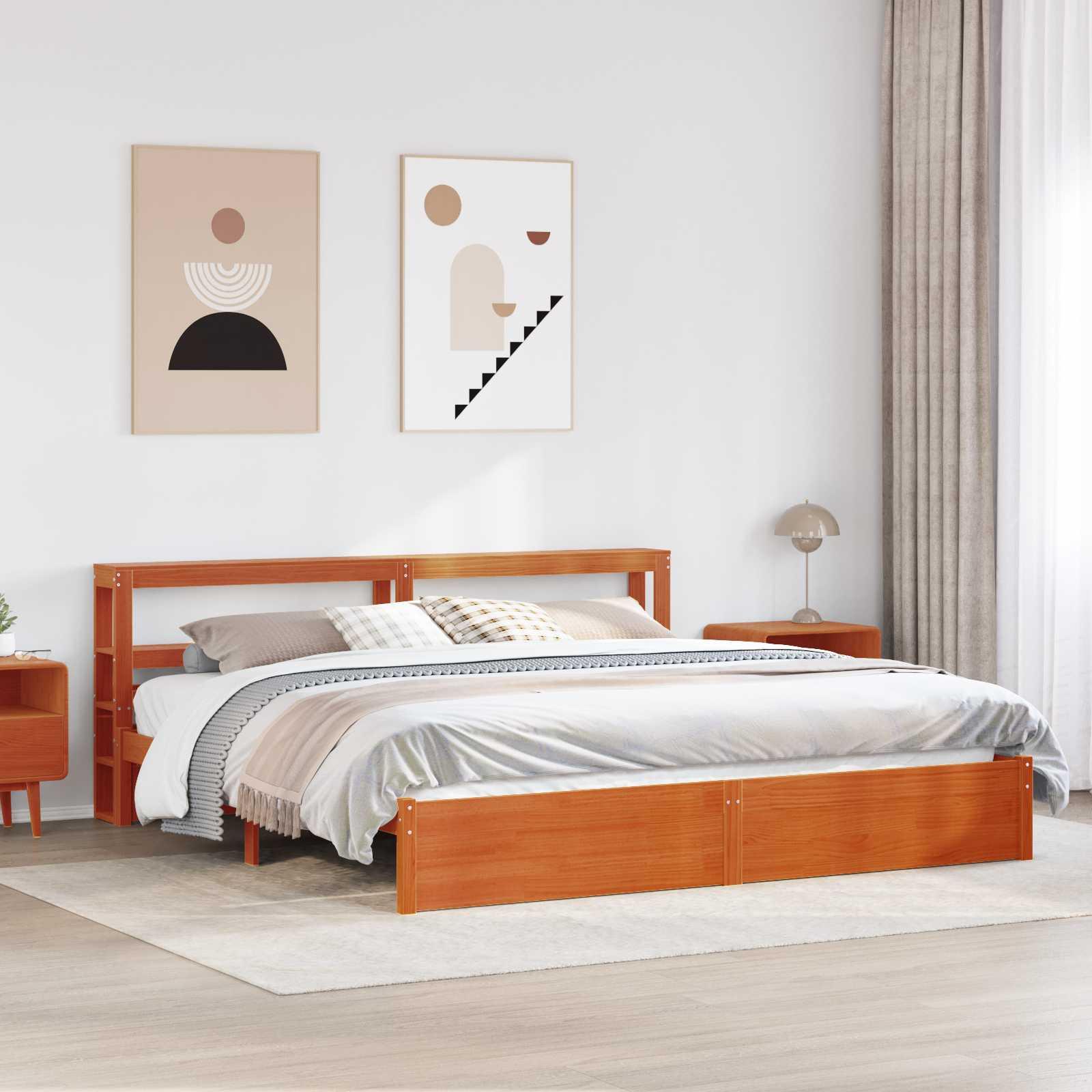 Sengestel Voks brun 200 x 200 cm Massivt fyrretræ billede