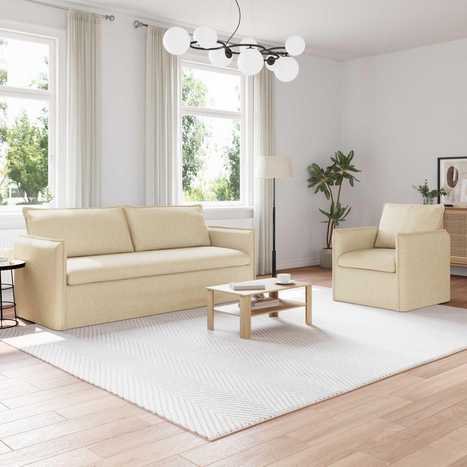 Sofa 180cm 2 stk Creme Metal billede