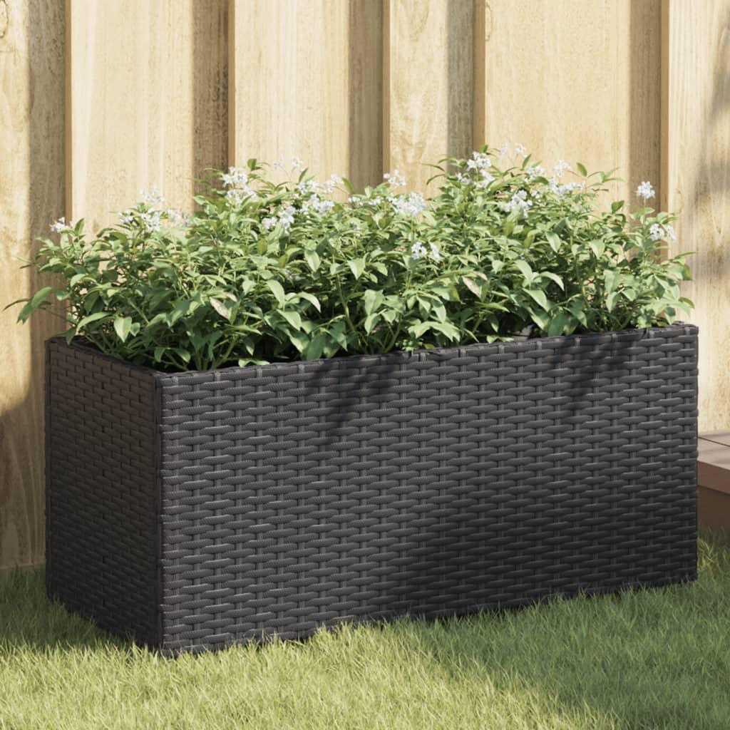 Plantekasser 2 stk. med 2 potter 72x30x32 cm polyrattan sort billede