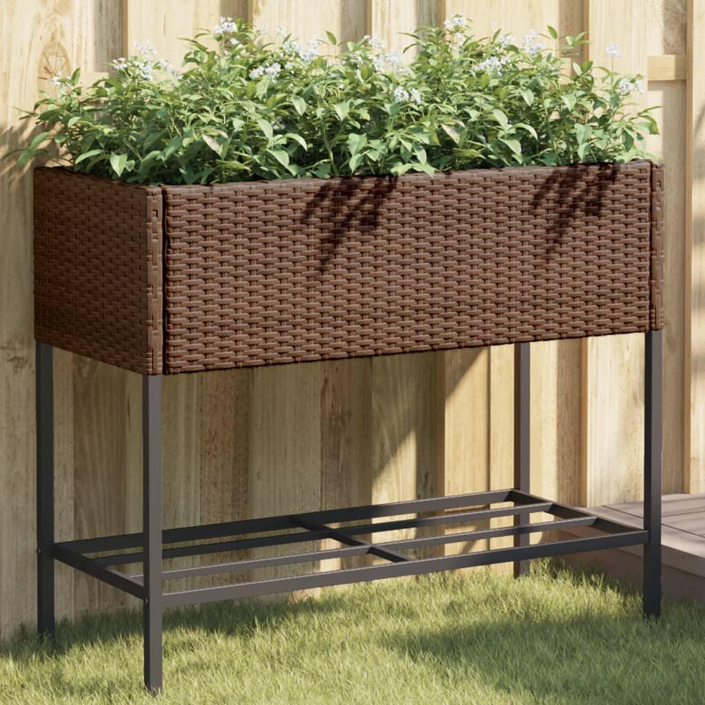 Plantekasser 2 stk. med hylde 90x40x75 cm polyrattan brun billede