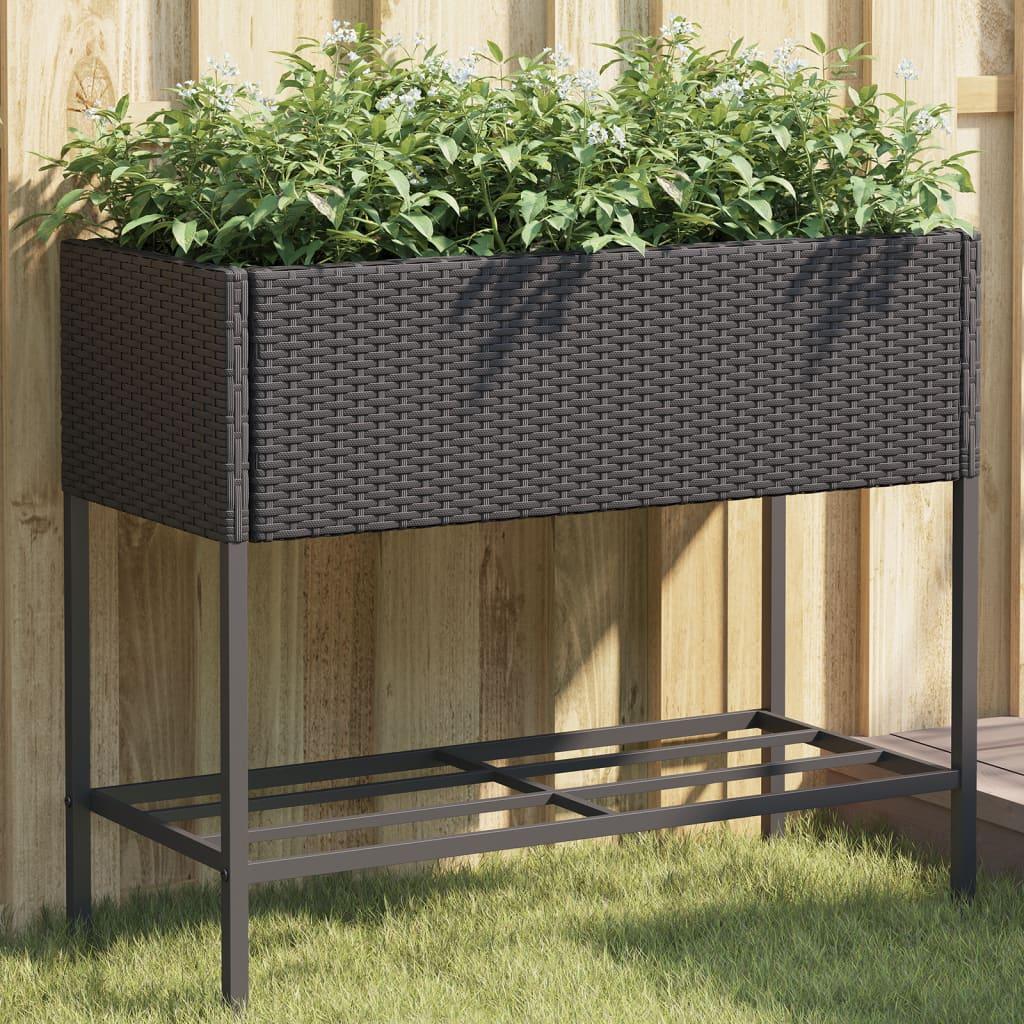 Plantekasser 2 stk. med hylde 90x40x75 cm polyrattan sort billede