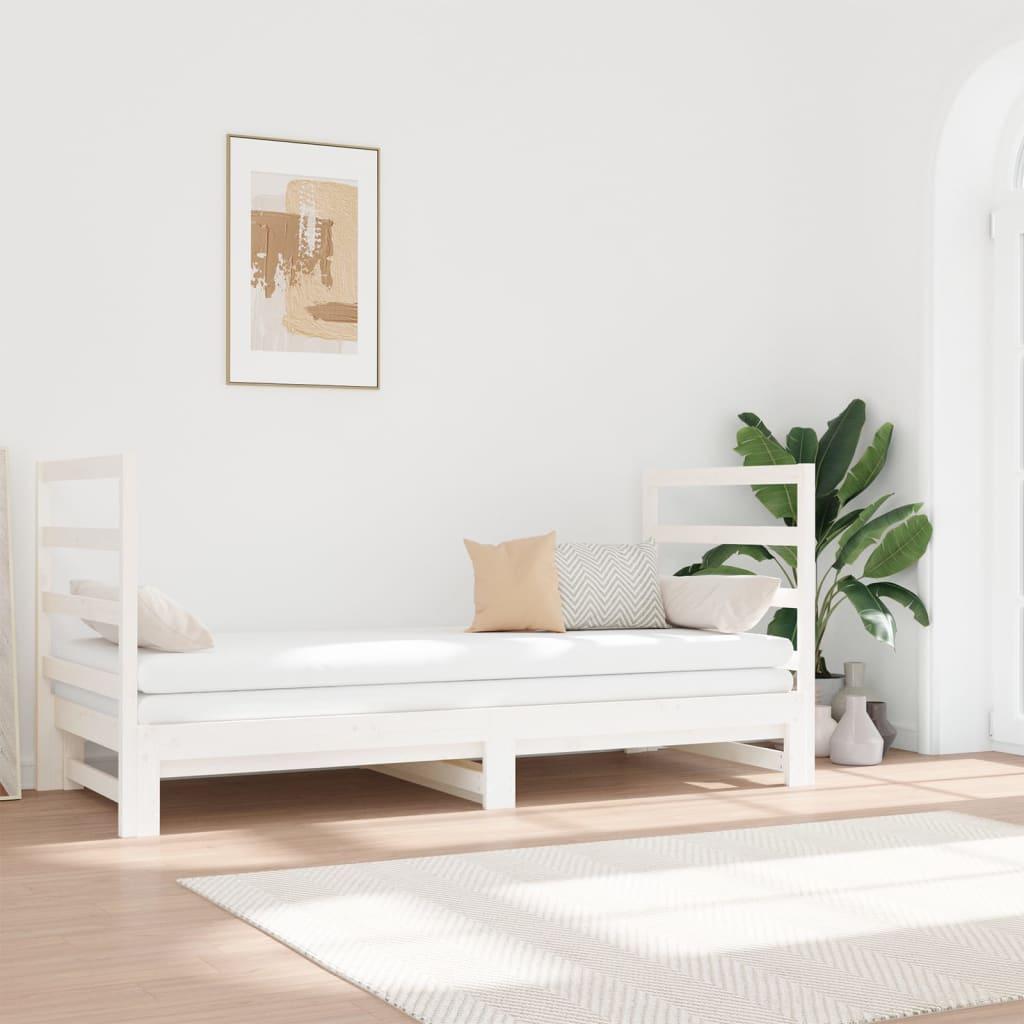 Daybed med udtræk 2x(90x190) cm massivt fyrretræ hvid billede