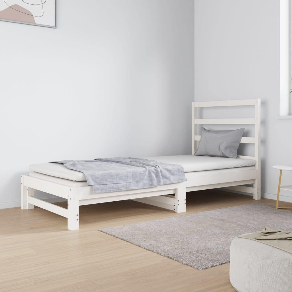 Daybed med udtræk 2x(90x190) cm massivt fyrretræ hvid billede