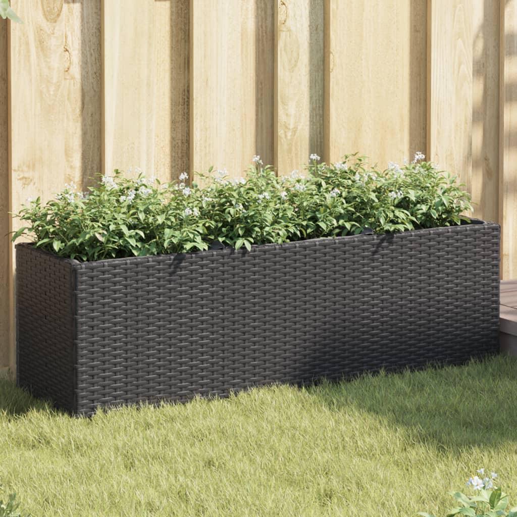 Plantekasser 2 stk. med 3 potter 105x30x32 cm polyrattan sort billede