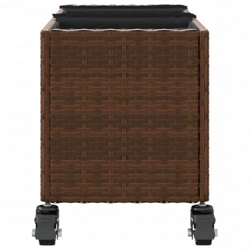 Plantekasse med hjul og 3 krukker 107x32x38 cm polyrattan brun