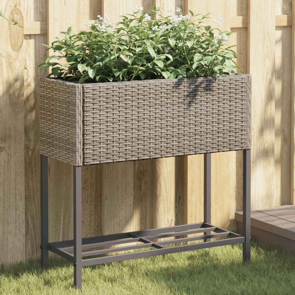 Plantekasser 2 stk. med hylde 70x28x70 cm polyrattan grå billede