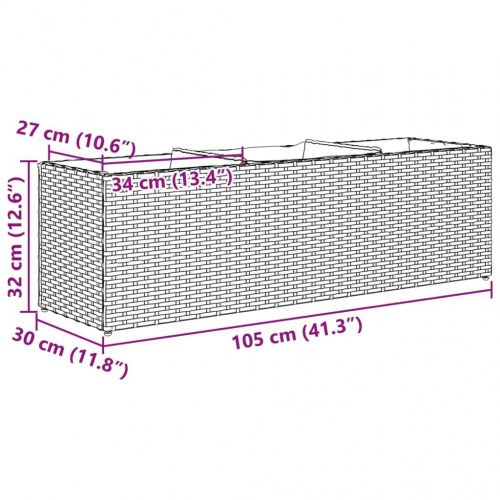 Plantekasse med 3 krukker 105 x 30 x 32 cm polyrattan grå