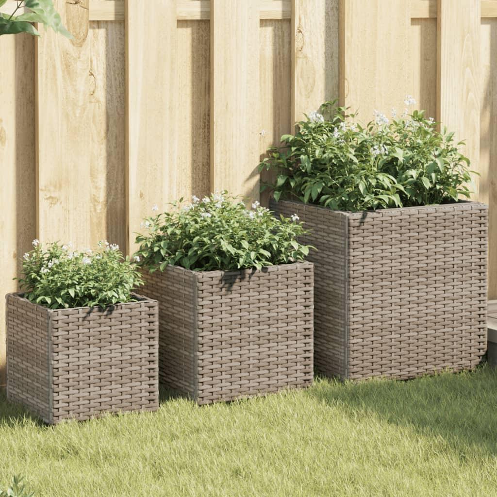 Plantekasser 3 stk. polyrattan grå billede