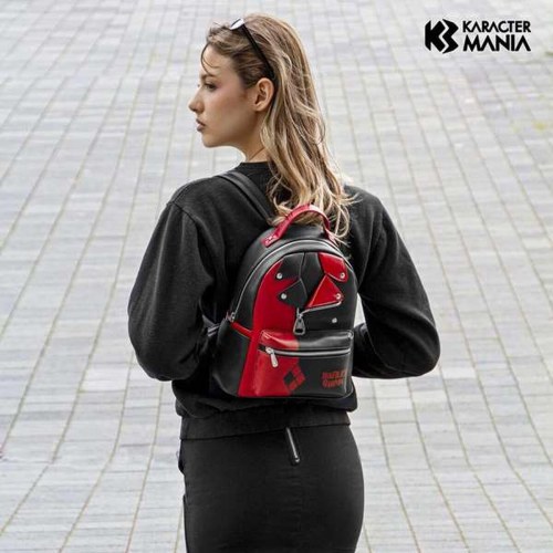 Harley Quinn skoletaske/mini-rygsæk - sort/rød 24,5 × 15 × 29 cm