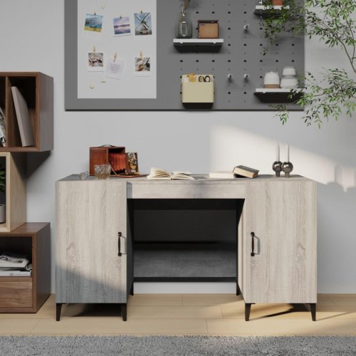 Skrivebord 140×50×75 cm i konstrueret træ - grå sonoma-eg