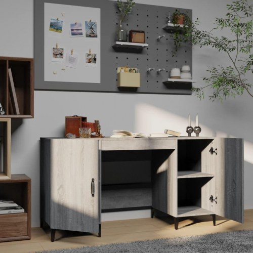Skrivebord 140×50×75 cm i konstrueret træ - grå sonoma-eg