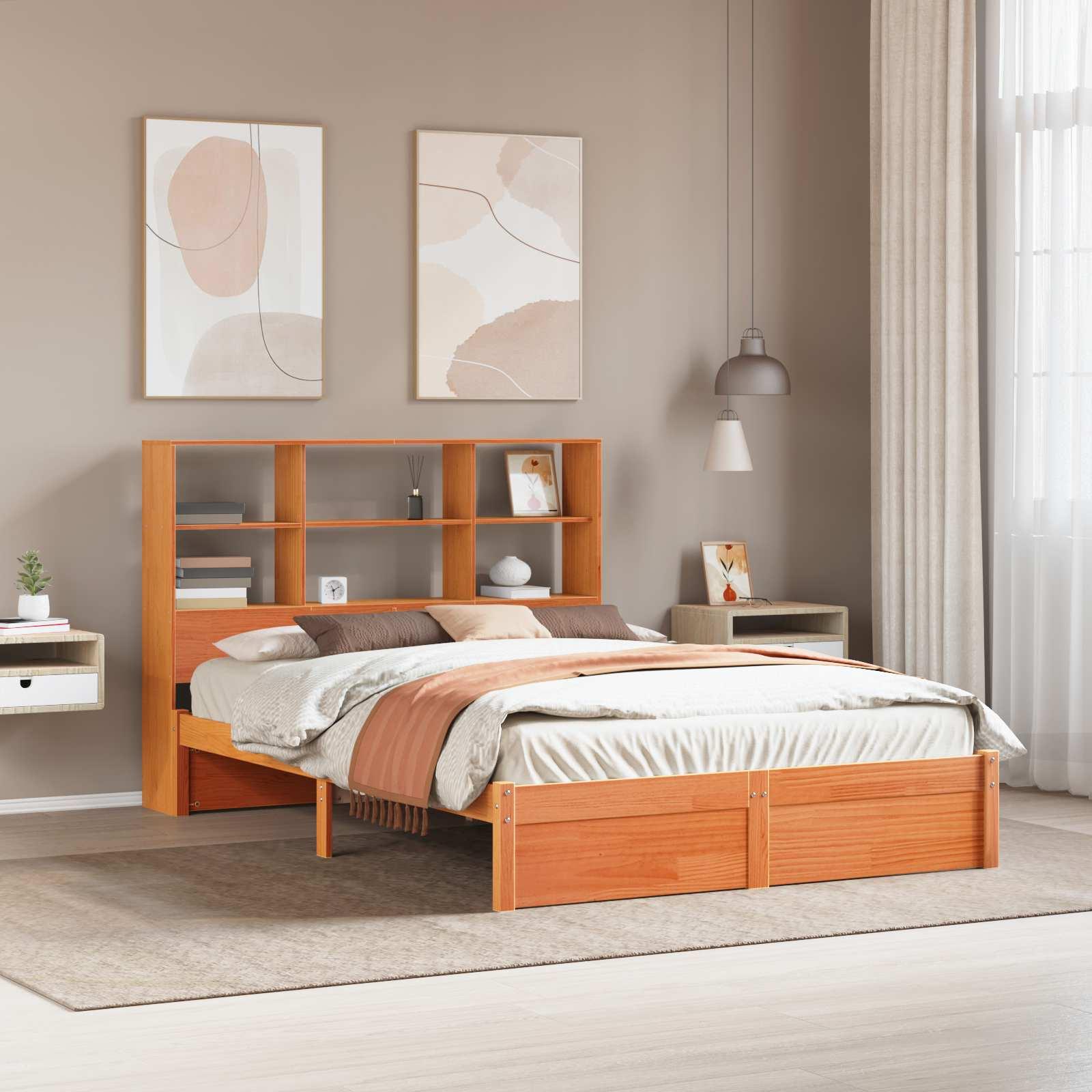 Bogreol Sengramme Voks brun 140 x 200 cm Massivt fyrretræ billede