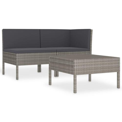 Loungesæt til haven 3 dele med hynder polyrattan grå