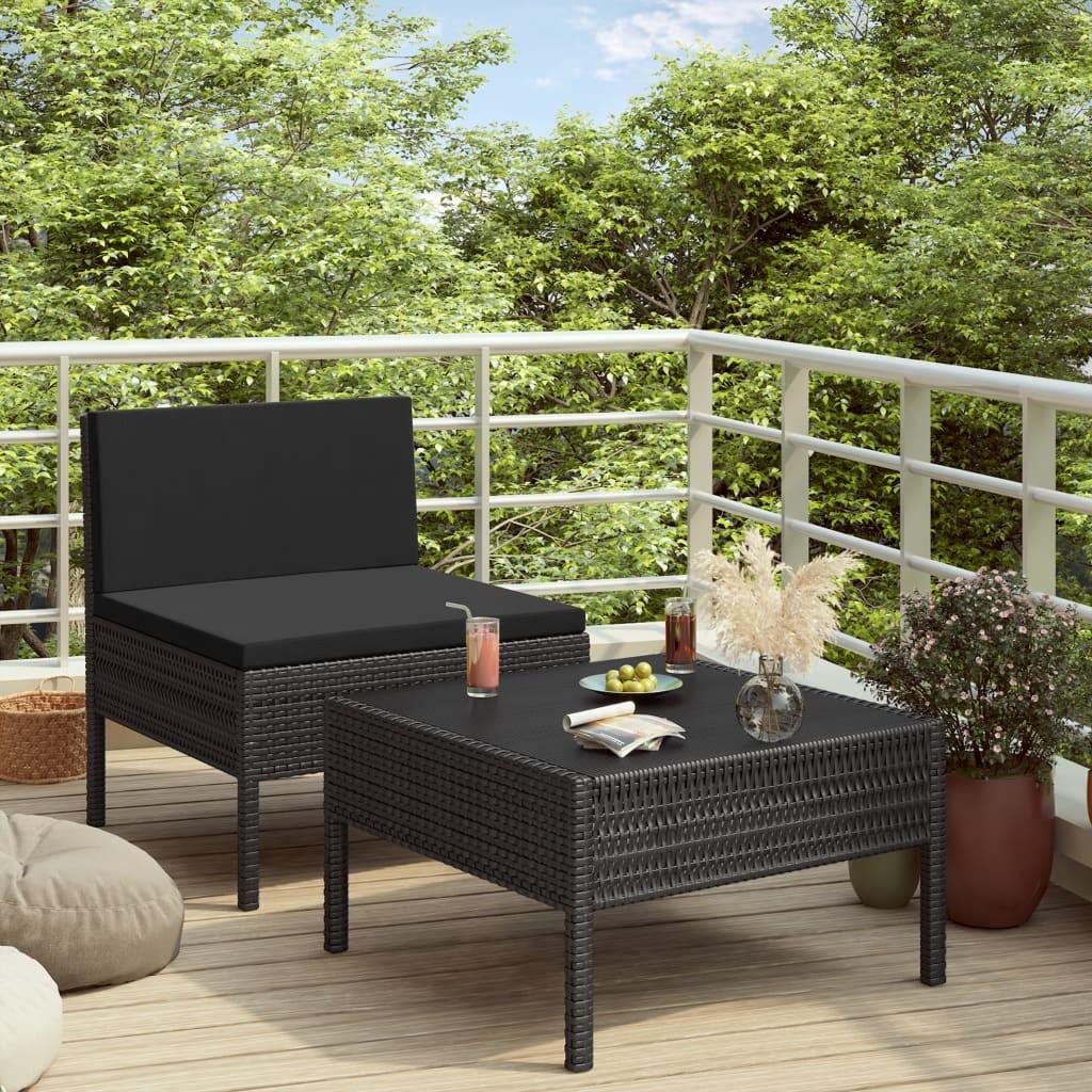 Loungesæt til haven 2 dele med hynder polyrattan sort