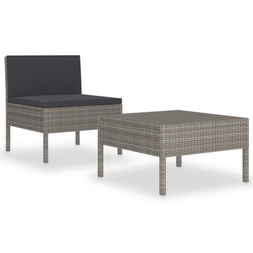 Loungesæt til haven 2 dele med hynder polyrattan grå