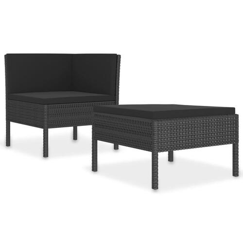 Loungesæt til haven 2 dele med hynder polyrattan sort