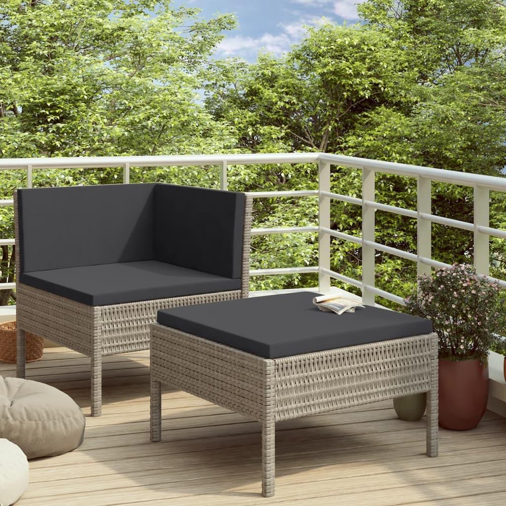 Loungesæt til haven 2 dele med hynder polyrattan grå