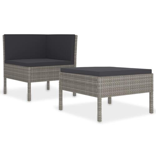 Loungesæt til haven 2 dele med hynder polyrattan grå