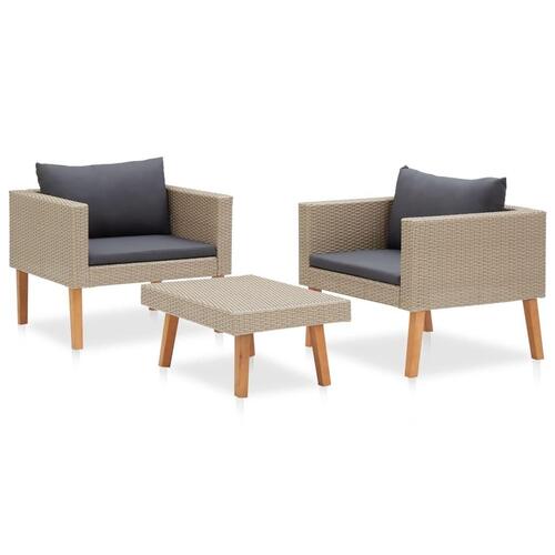 Haveloungesæt 3 dele med hynder polyrattan beige