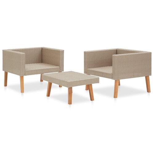 Haveloungesæt 3 dele med hynder polyrattan beige