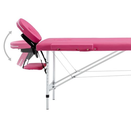 Sammenfoldeligt massagebord med aluminiumsstel 2 zoner lyserød
