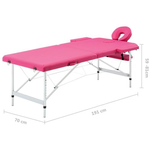 Sammenfoldeligt massagebord med aluminiumsstel 2 zoner lyserød