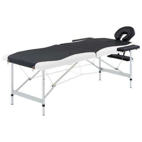 Sammenfoldeligt massagebord aluminiumsstel 2 zoner sort og hvid