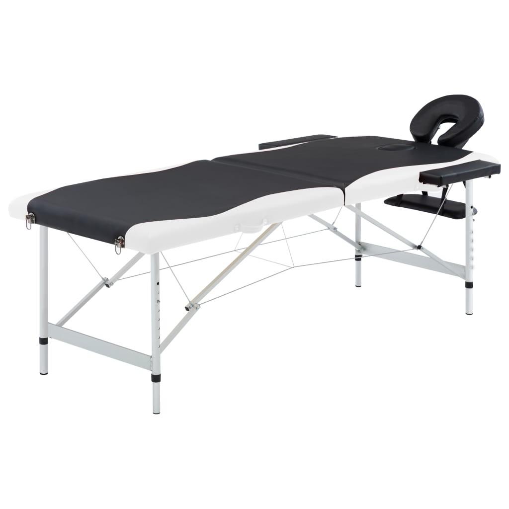 Sammenfoldeligt massagebord aluminiumsstel 2 zoner sort og hvid