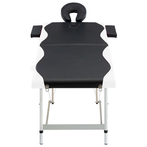 Sammenfoldeligt massagebord aluminiumsstel 2 zoner sort og hvid