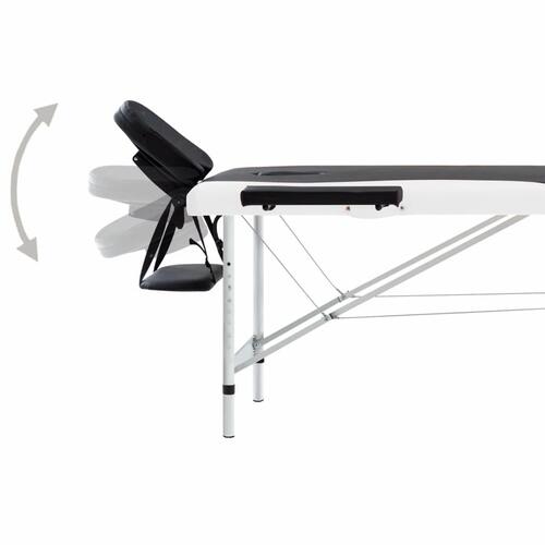 Sammenfoldeligt massagebord aluminiumsstel 2 zoner sort og hvid