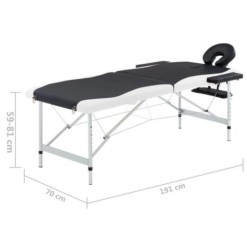 Sammenfoldeligt massagebord aluminiumsstel 2 zoner sort og hvid