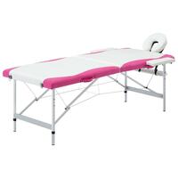 Sammenfoldeligt massagebord aluminiumsstel 2 zoner hvid lyserød