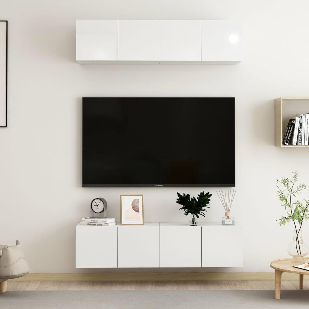Tv-skabssæt 4 stk. 60x30x30 cm konstrueret træ hvid højglans