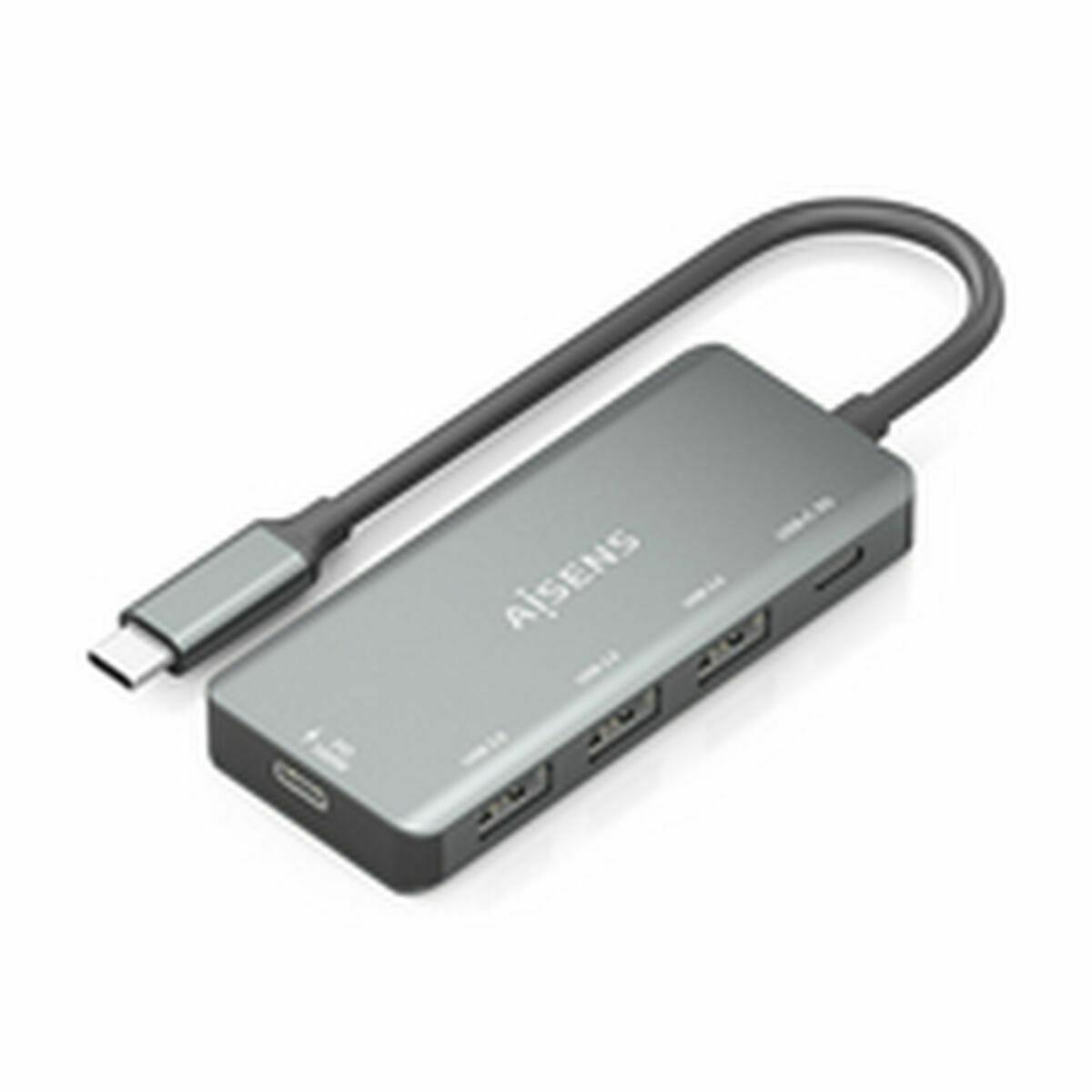 Aisens A109-0945 USB-C hub - grå, 100 W PD, 4 porte billede
