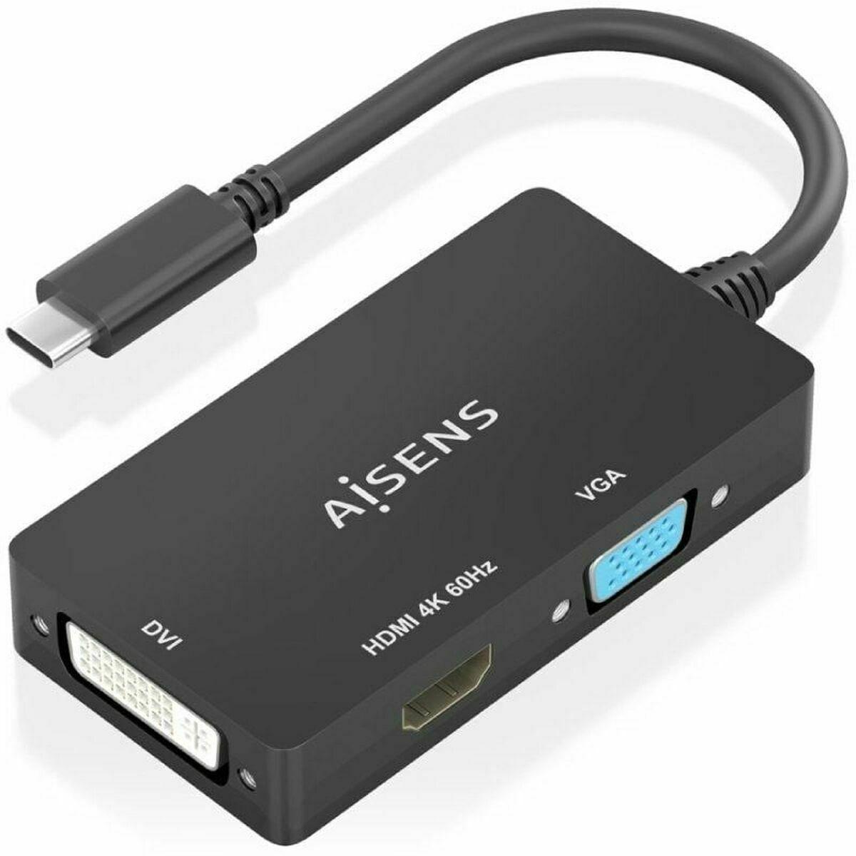 Aisens A109-0954 USB-C til HDMI/DVI/VGA adapter - Sort, 15 cm billede