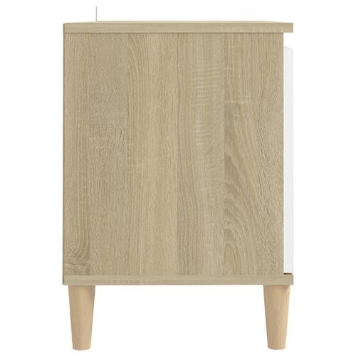 Tv-bord med massive træben 103,5x35x50 cm hvid og sonoma-eg