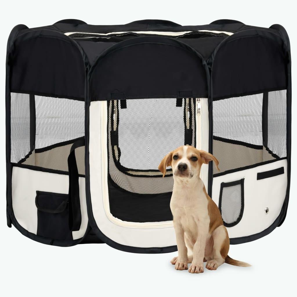 Foldbar hundegård med bæretaske 90x90x58 cm sort