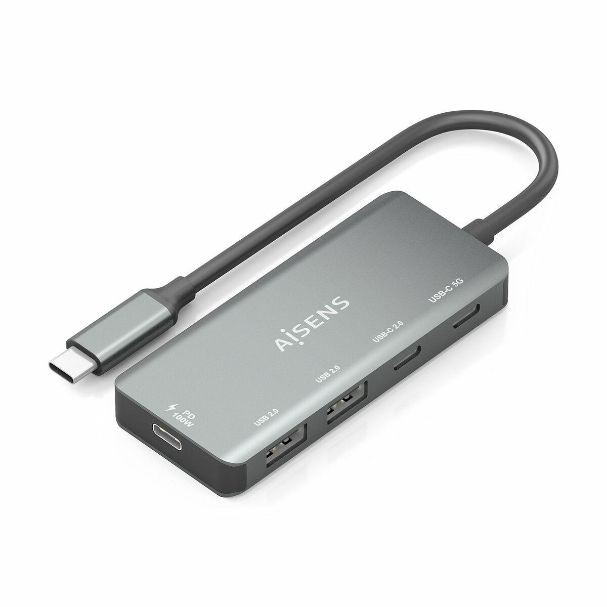 Aisens A109-0946 USB-C hub - grå, 100 W PD, USB 3.0/2.0 billede