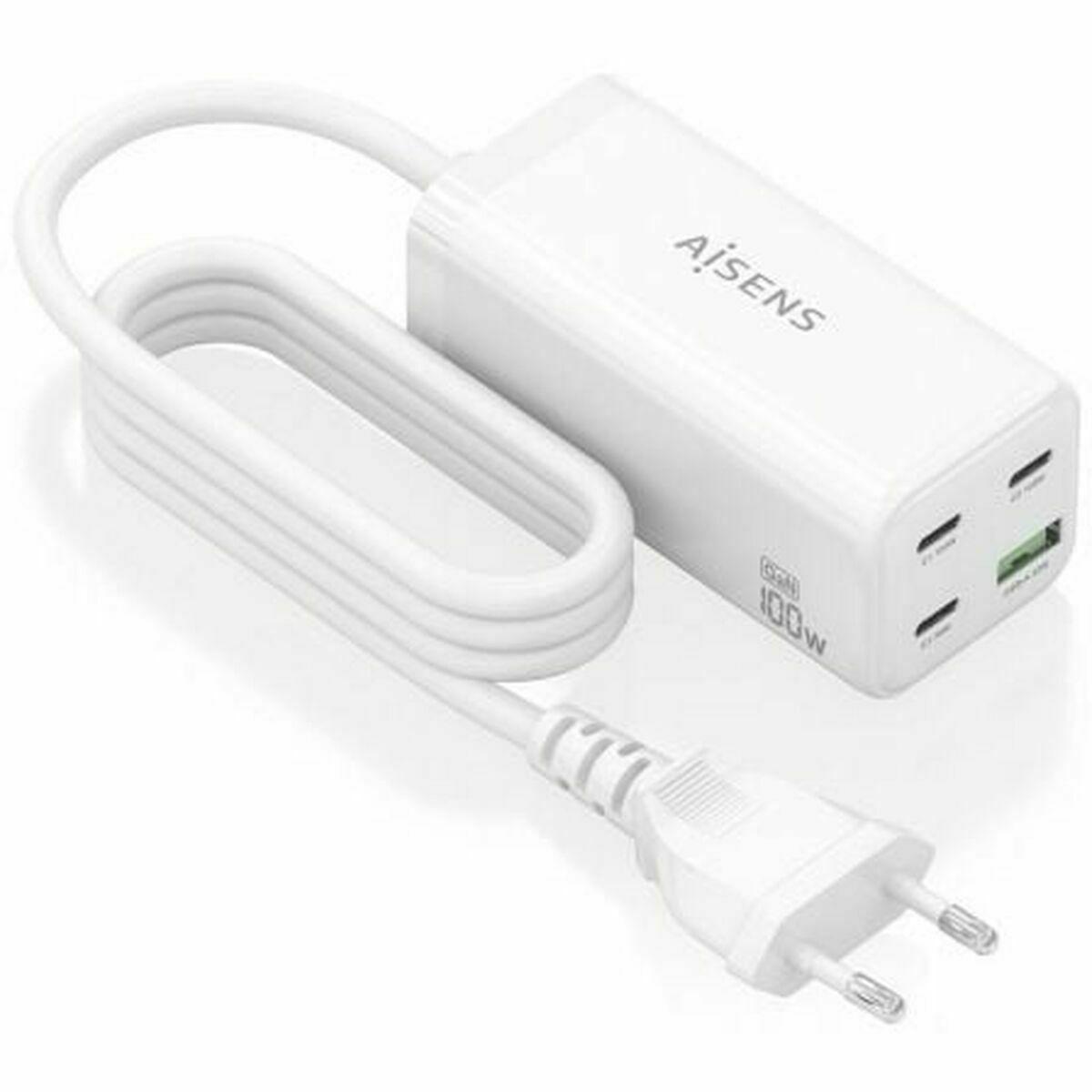 Aisens GaN vægoplader - 100 W, hvid, 3× USB‑C + USB‑A billede