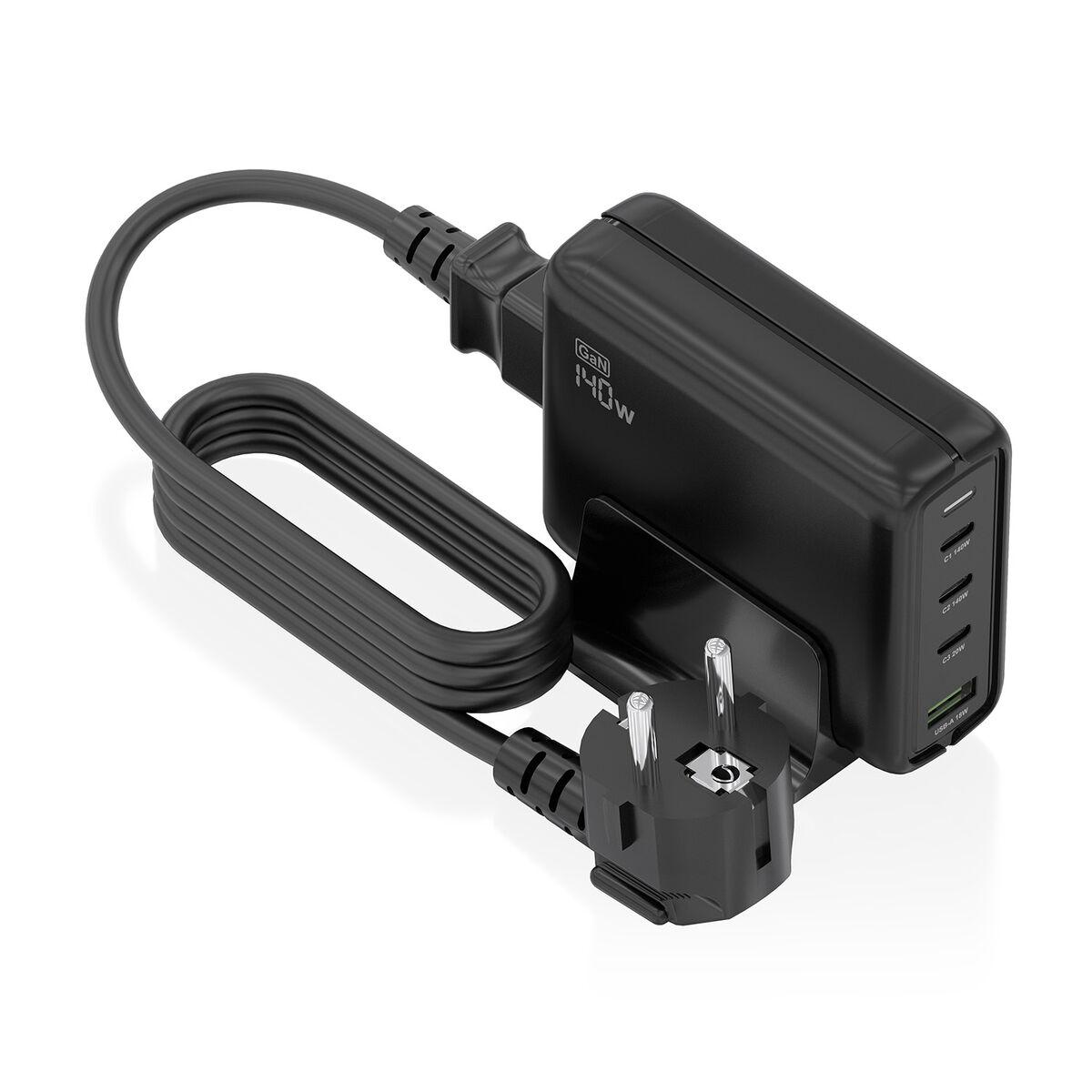 Vægoplader Aisens GaN 140 W - 4 porte - Sort billede