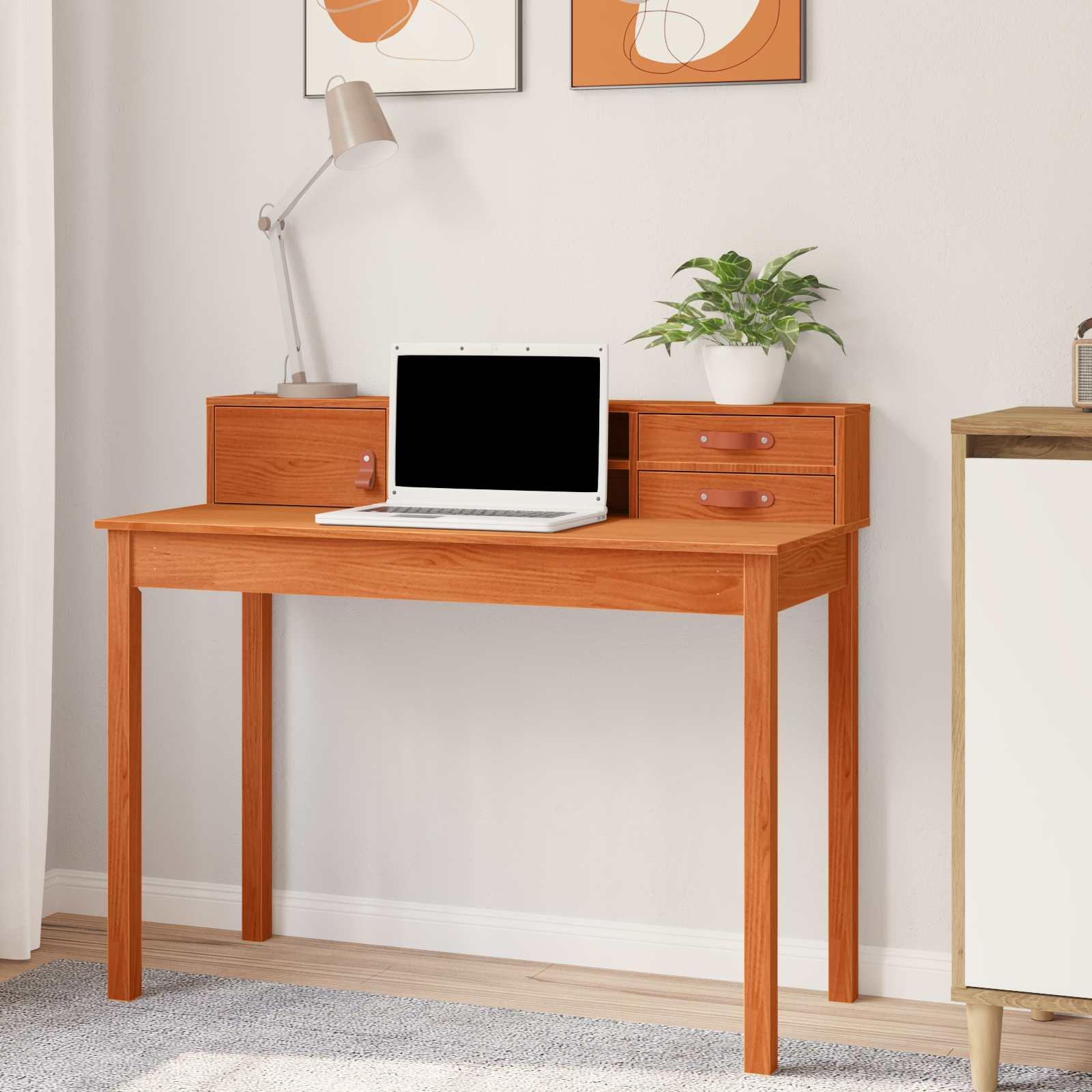 Bord med skuffe Voks brun 110 x 50 x 93 cm Solid Fyrretræ billede