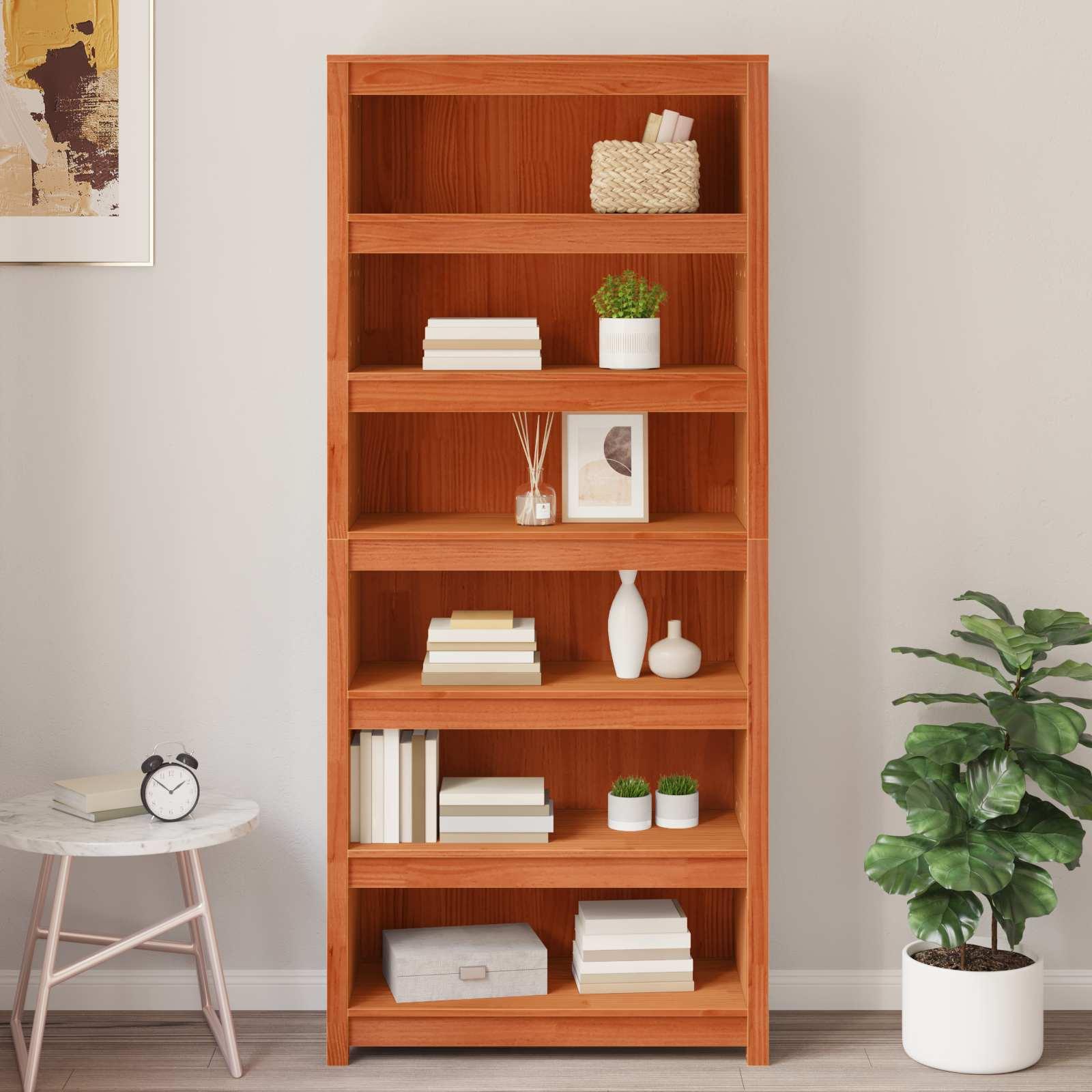 Bogskab Voks brun 80 x 35 x 183 cm Massiv fyrretræ billede