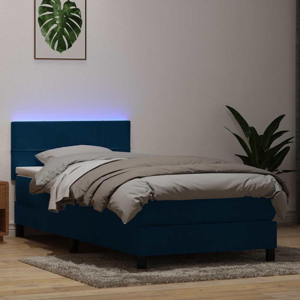 Kontinentalseng med madras og LED-lys mørkeblå 80x210 cm fløjl billede