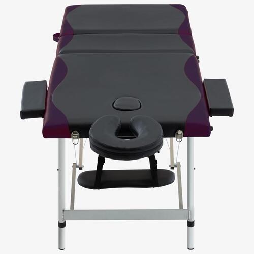 Sammenfoldeligt massagebord aluminiumsstel 3 zoner sort lilla