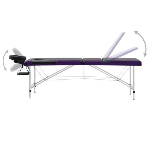 Sammenfoldeligt massagebord aluminiumsstel 3 zoner sort lilla